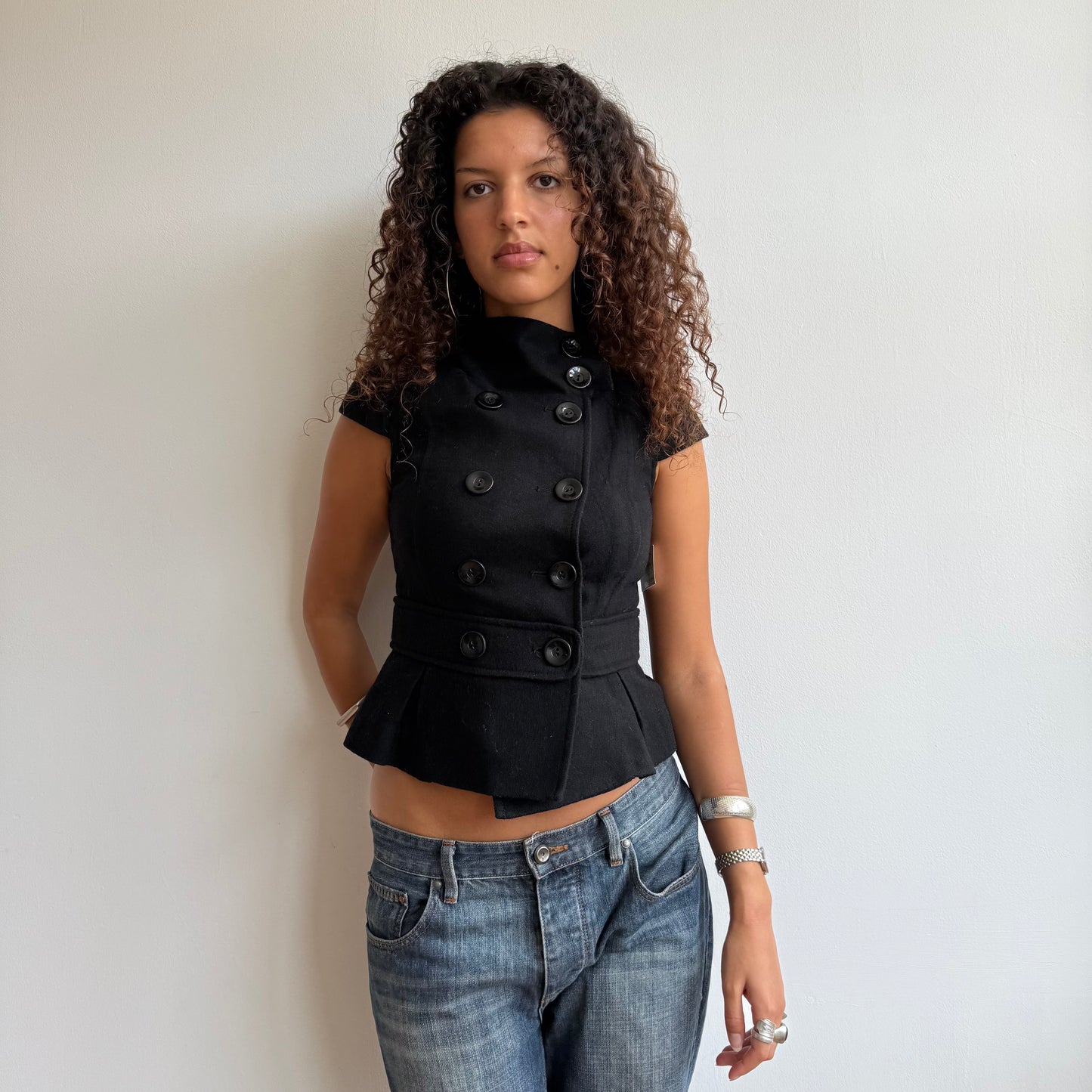 Black short sleeve peacoat - Size XS