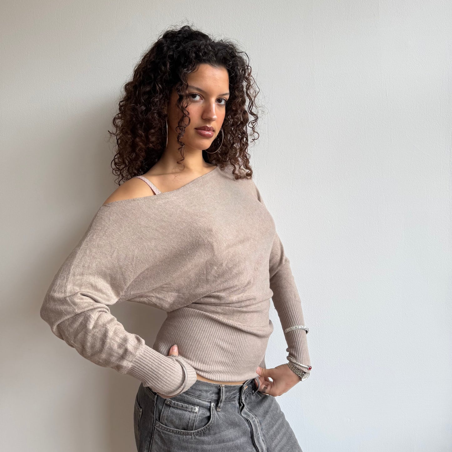 Beige slouchy knit jumper - Size S