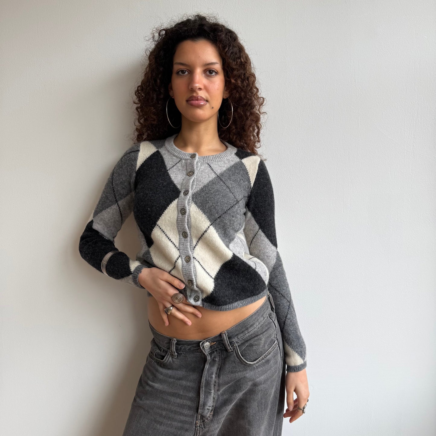 Grey argyle cardigan - Size S
