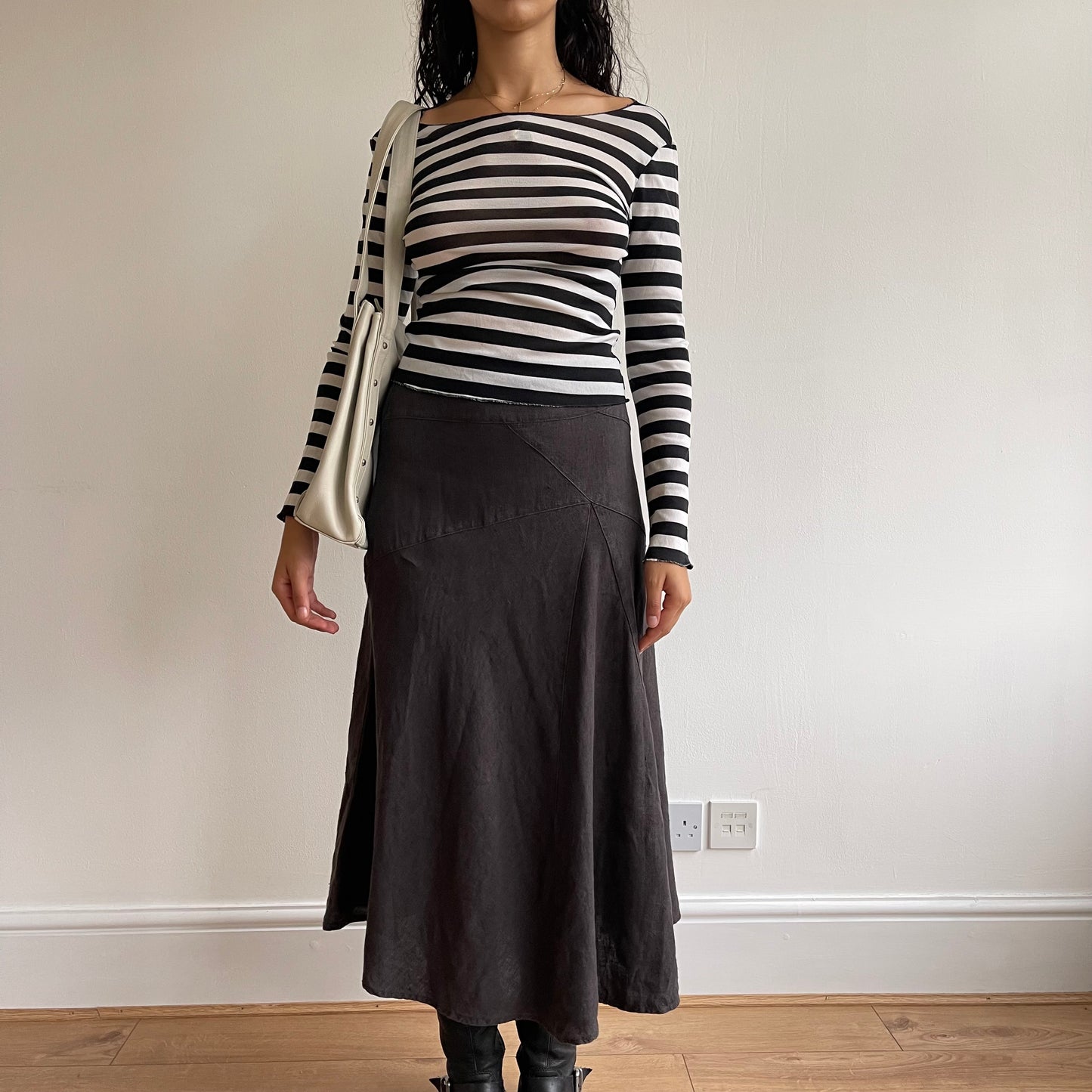 Brown linen midi skirt - Size S