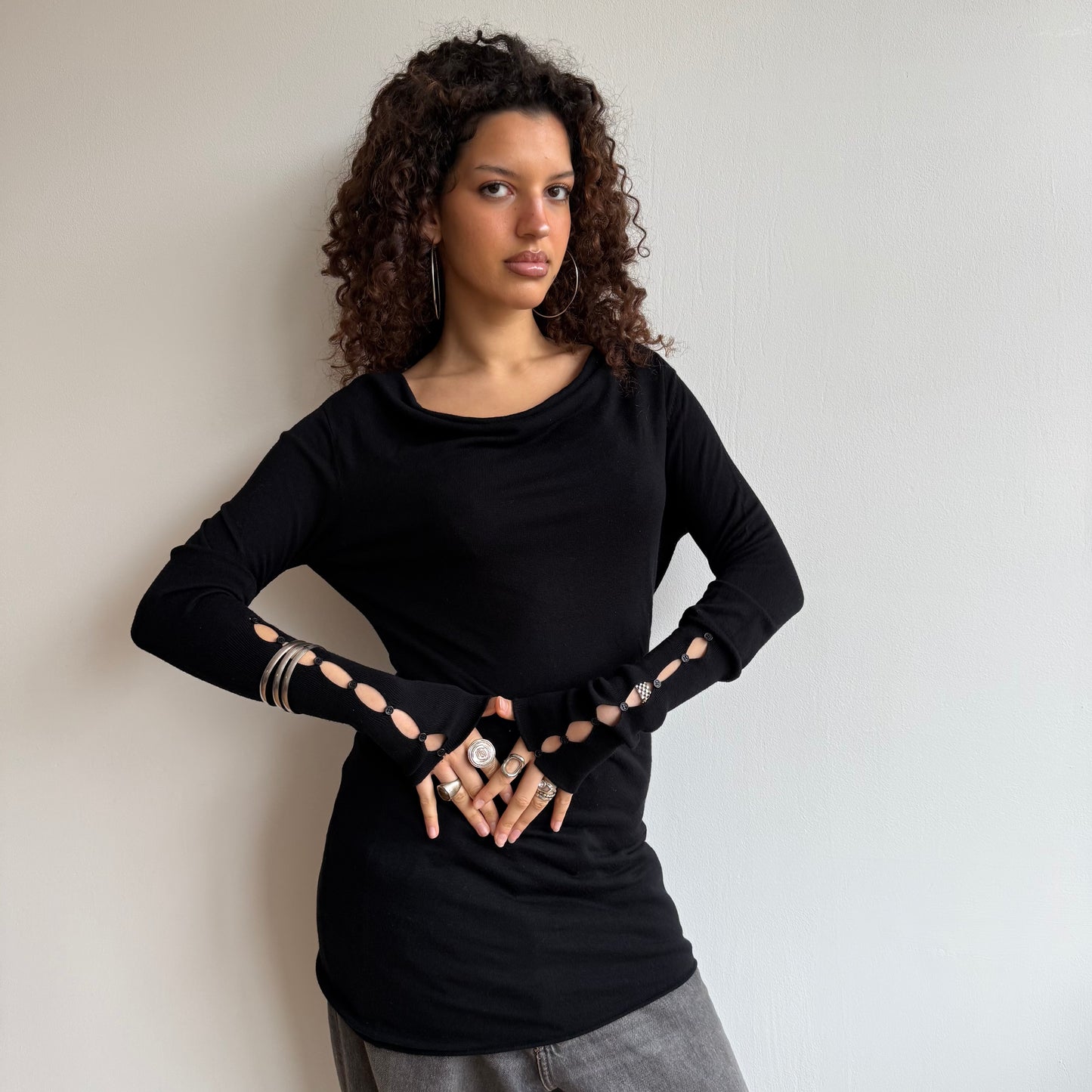 Black slouchy button knit jumper - Size S