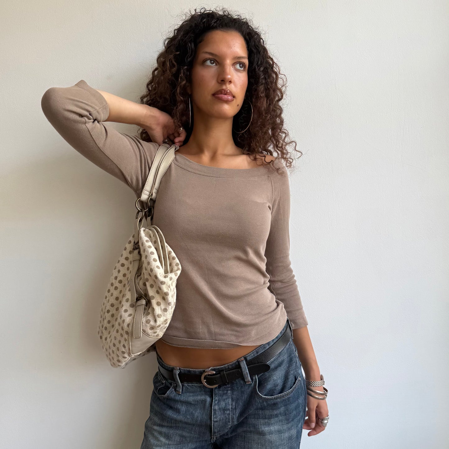 Cream polka dot bag