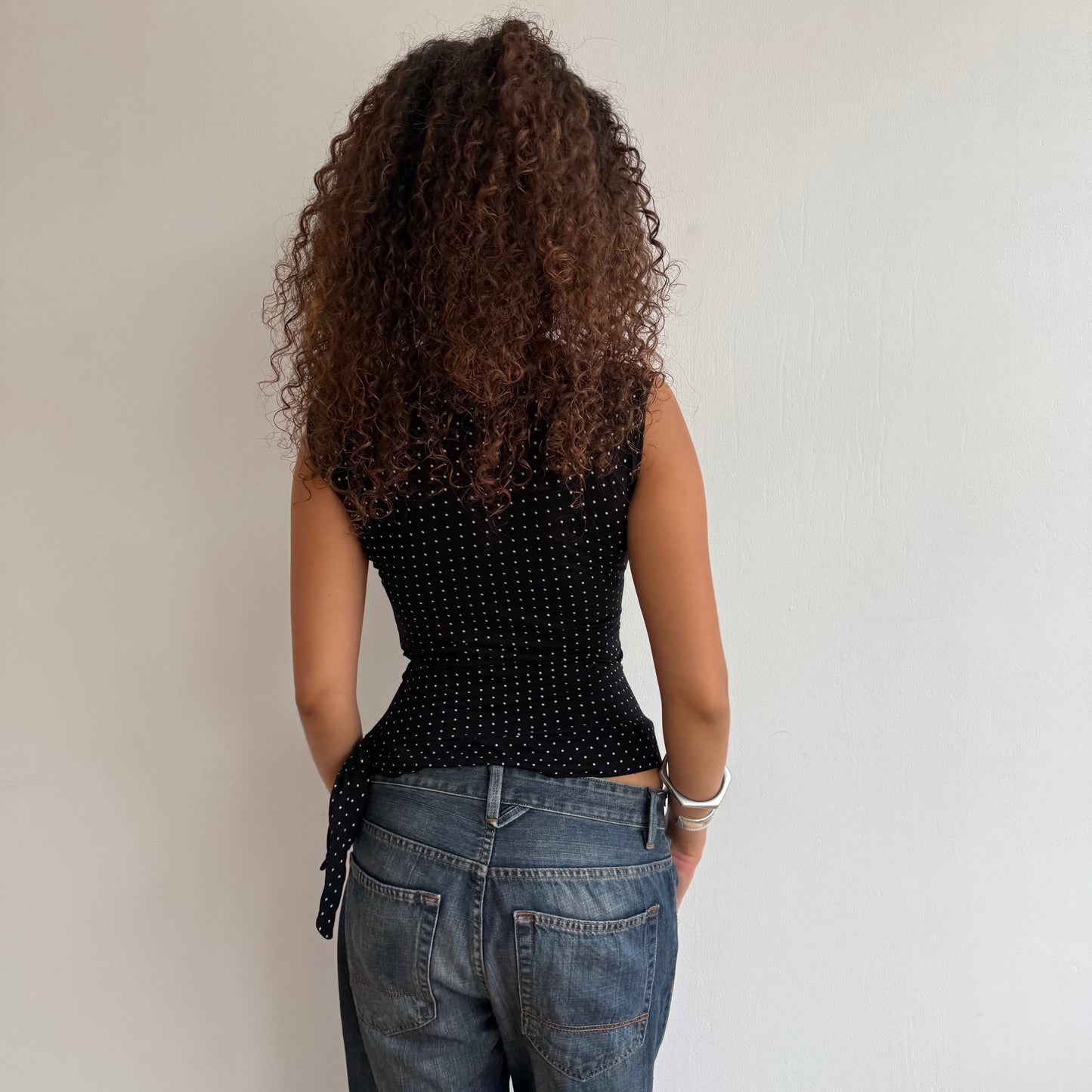 Polka dot tie side wrap top - Size S