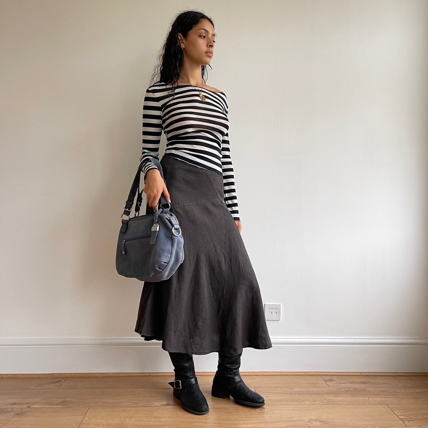 Brown linen midi skirt - Size S