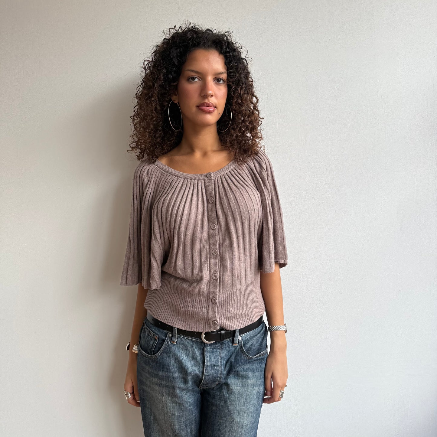 Taupe button batwing knit - Size M