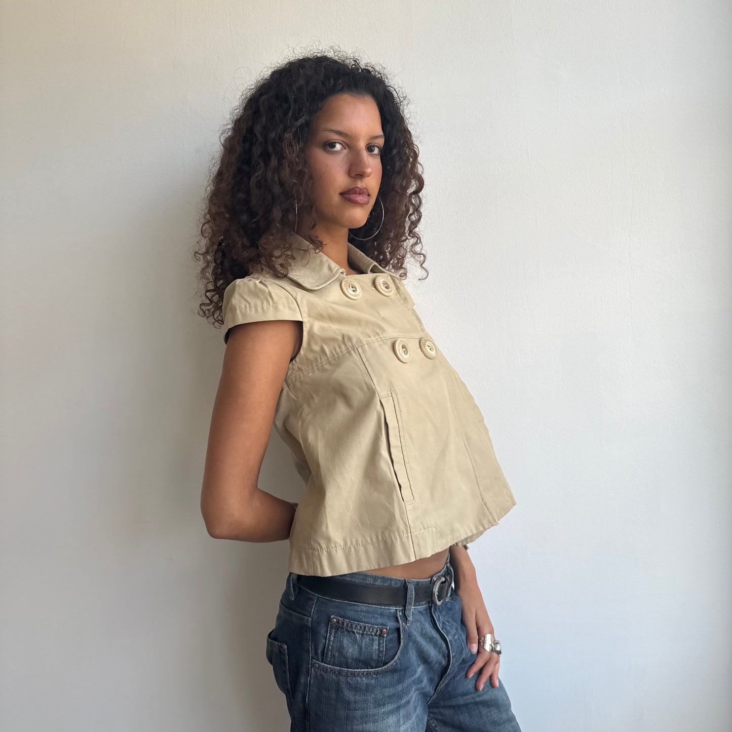Beige short sleeve peacoat - Size S
