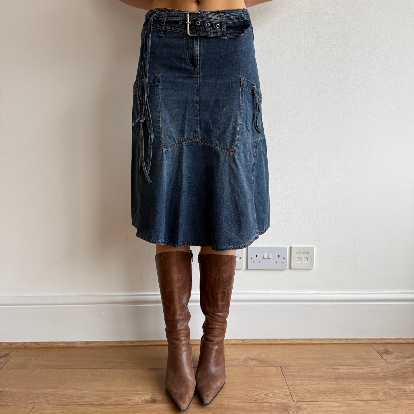 Denim belt midi skirt - Size S