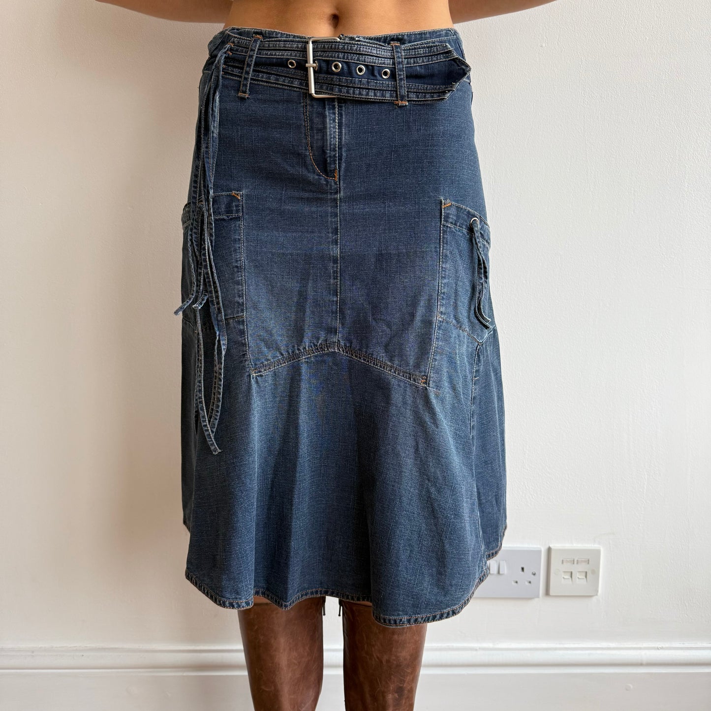 Denim belt midi skirt - Size S