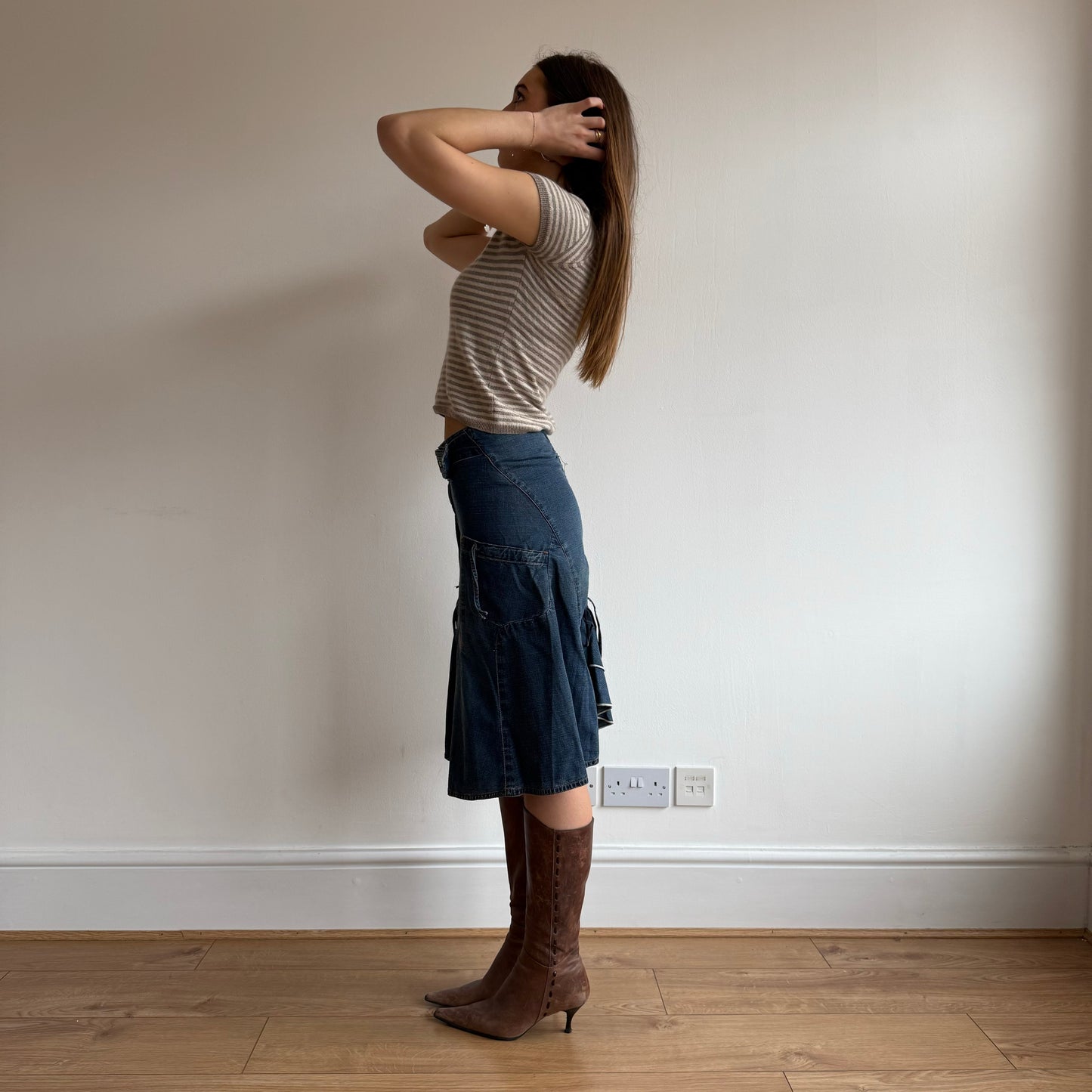 Denim belt midi skirt - Size S