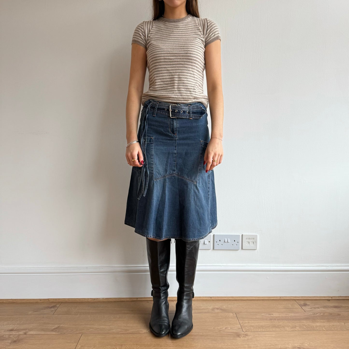Denim belt midi skirt - Size S