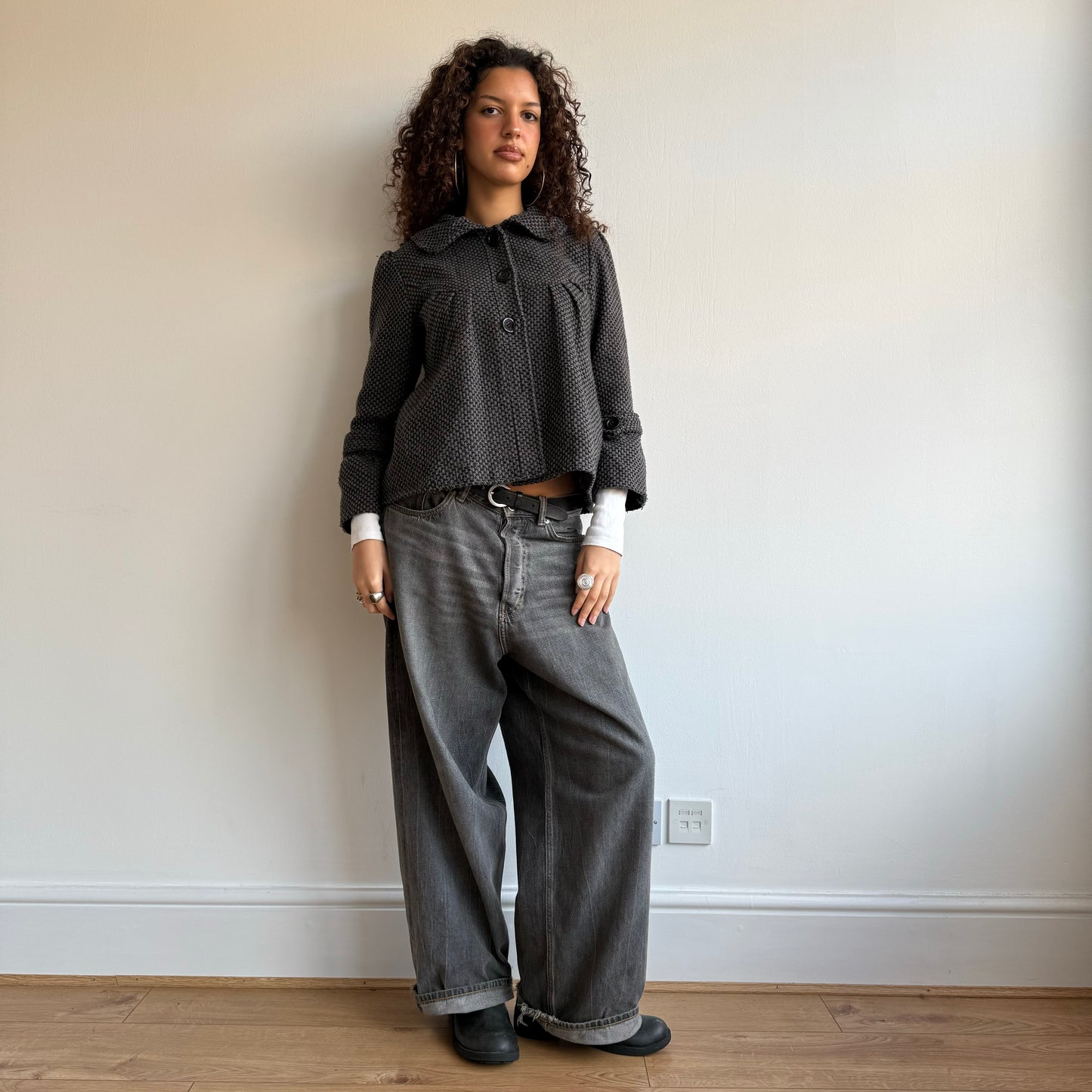 Grey houndstooth peacoat - Size M