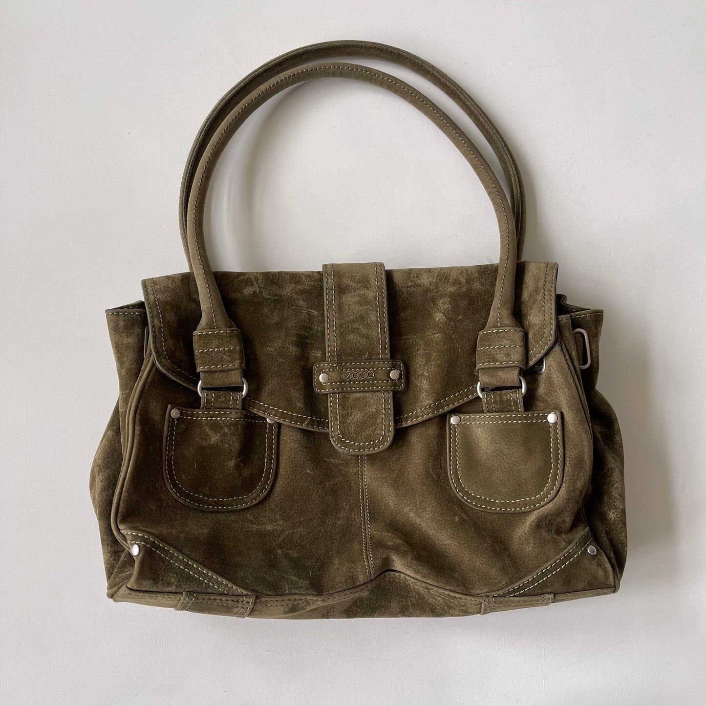 Khaki suede buckle bag