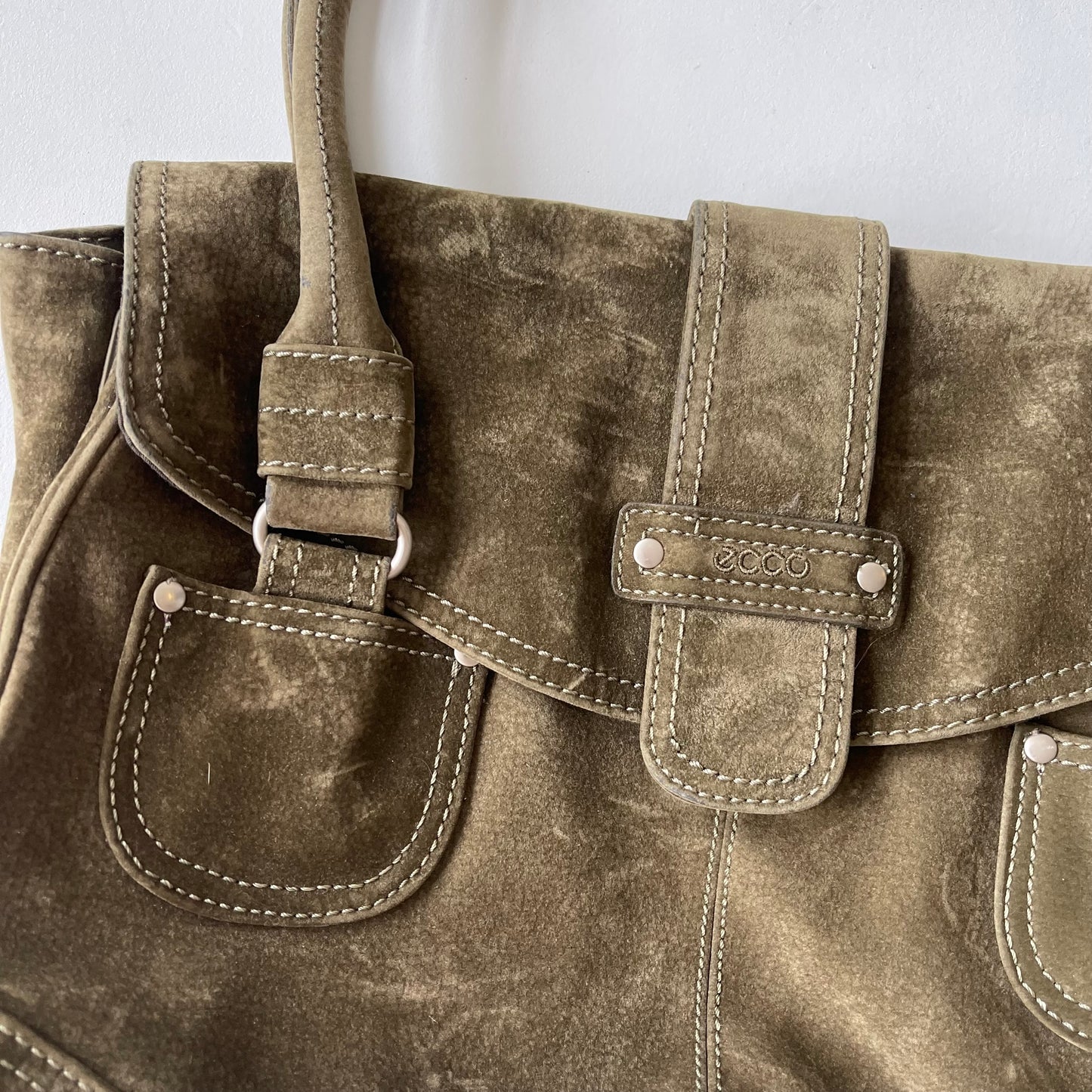 Khaki suede buckle bag