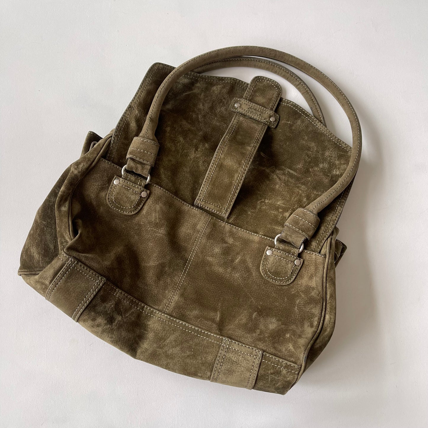 Khaki suede buckle bag