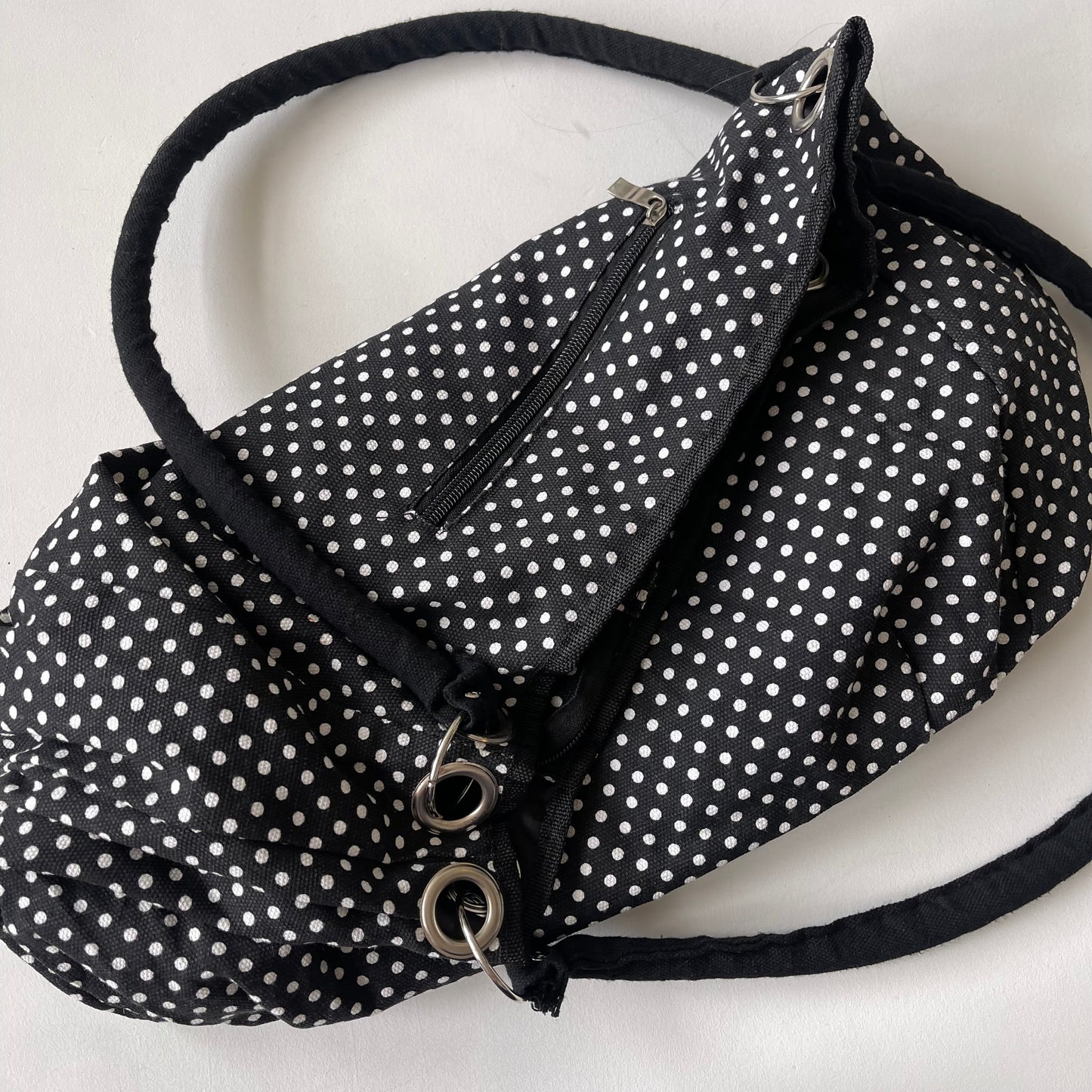 Black and white polka dot bag (1)