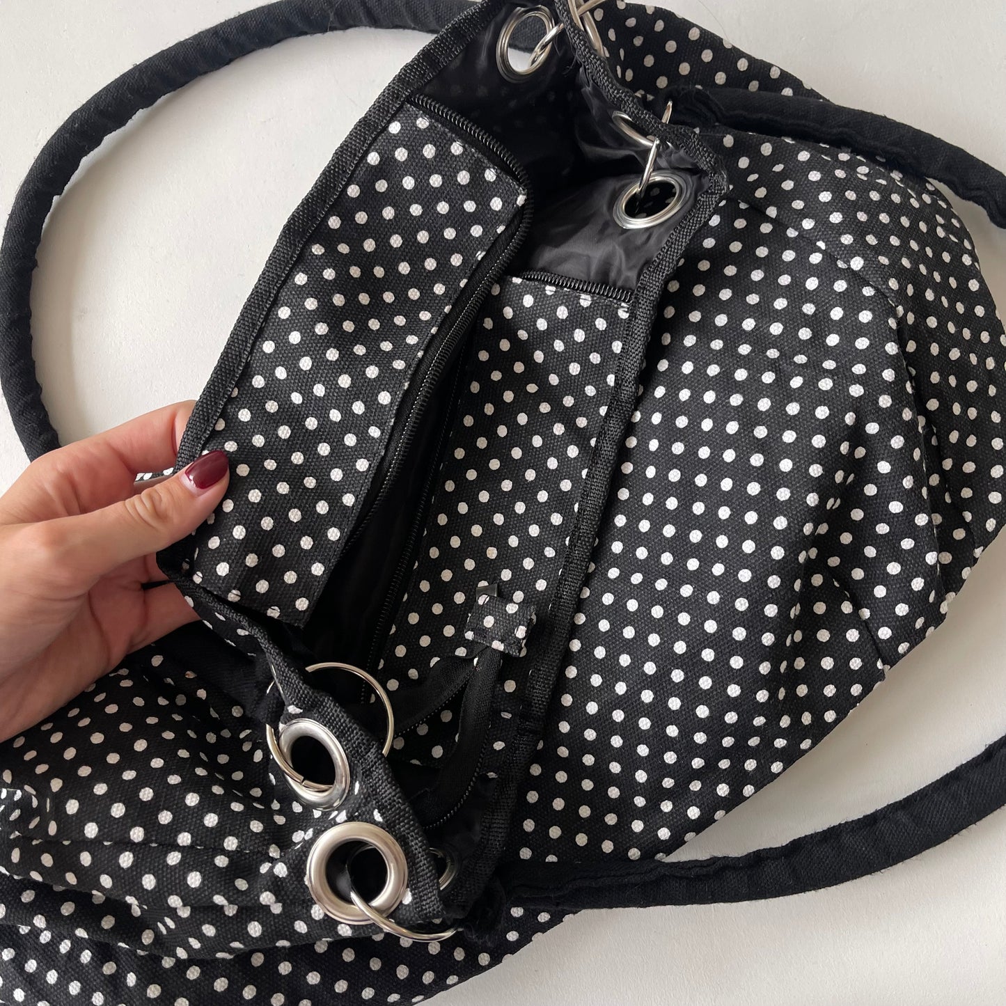 Black and white polka dot bag (1)