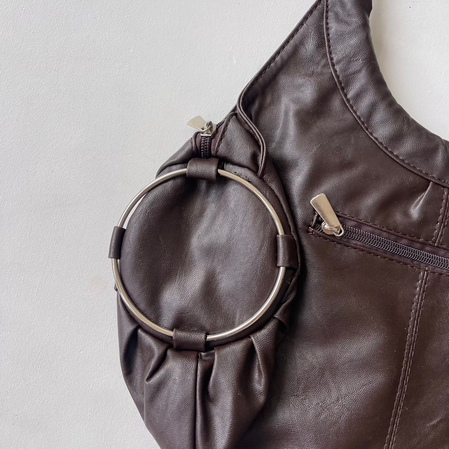 Brown leather ring hobo bag