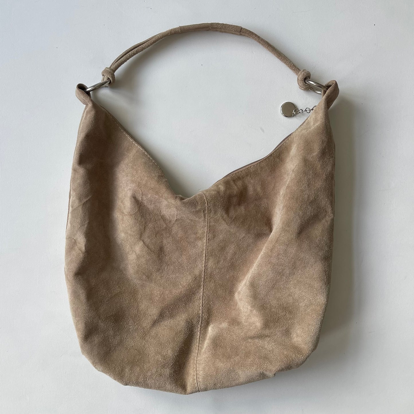 Beige suede hobo bag