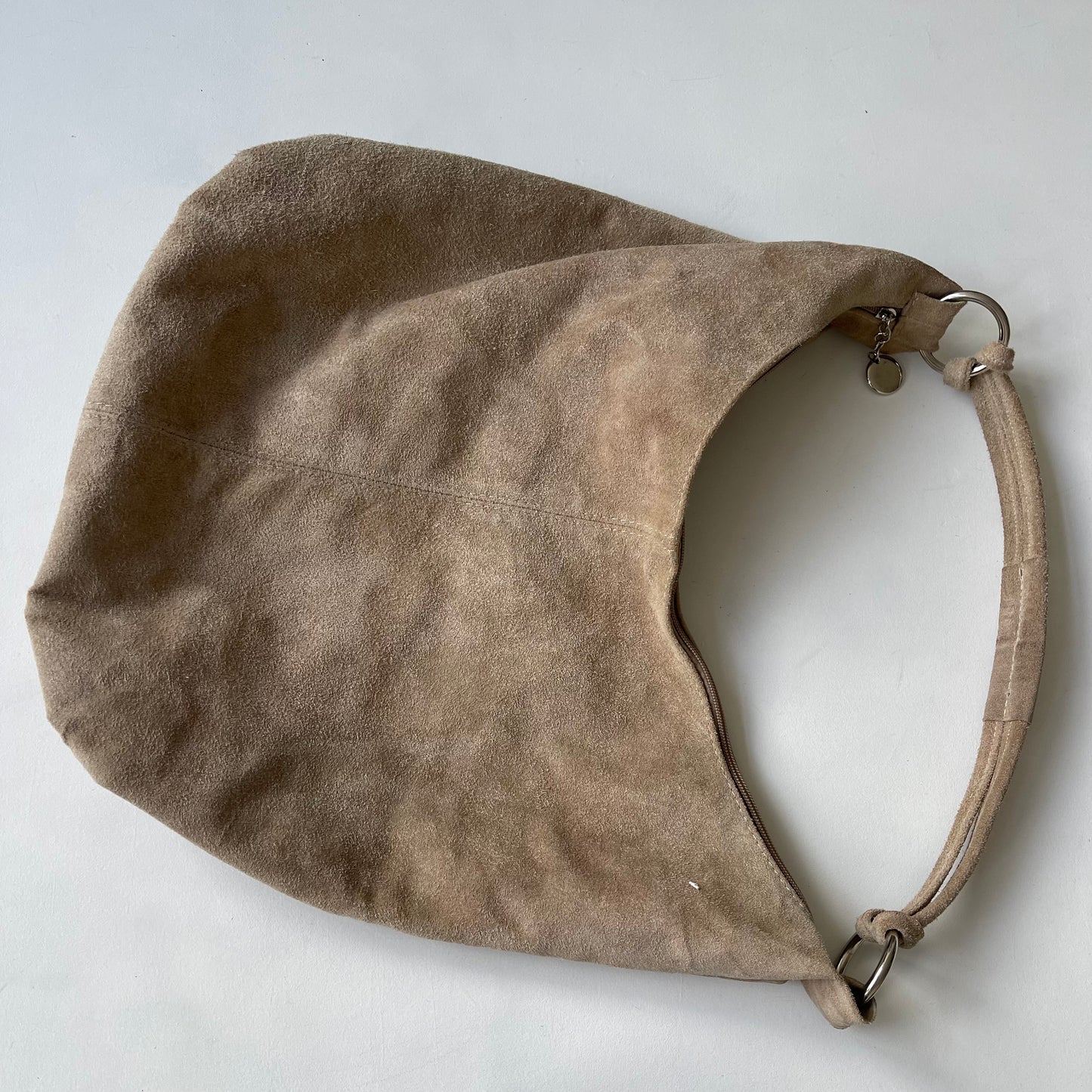 Beige suede hobo bag