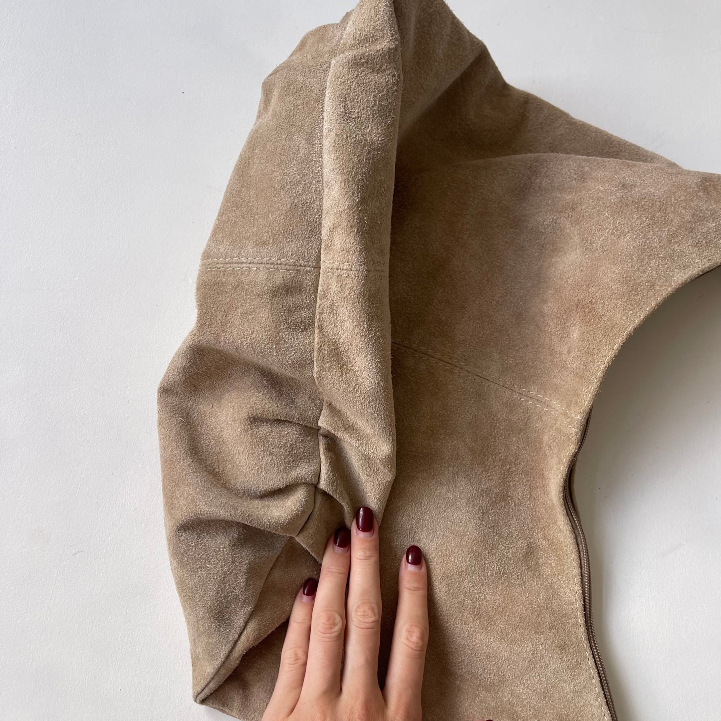 Beige suede hobo bag
