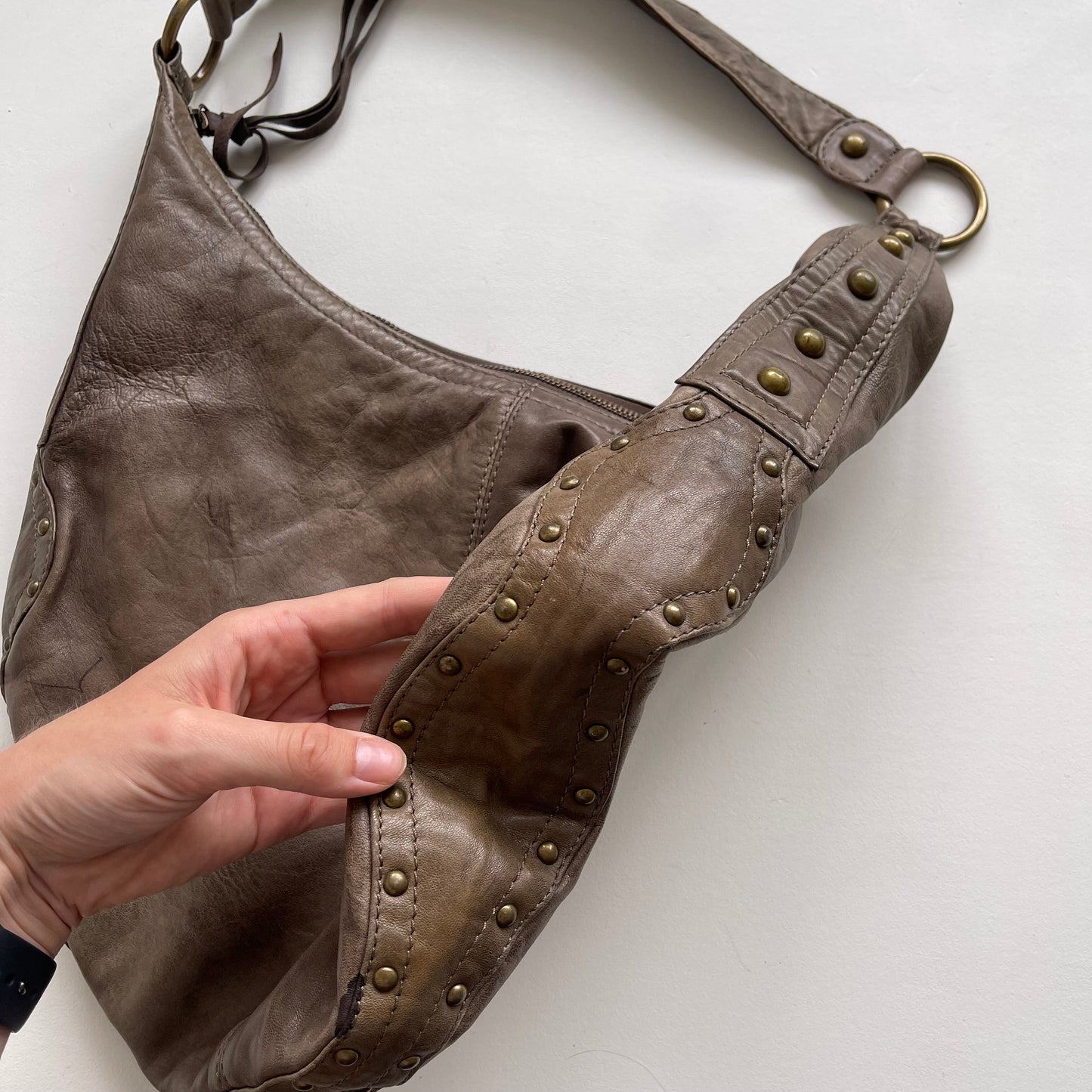 Boho studded leather bag
