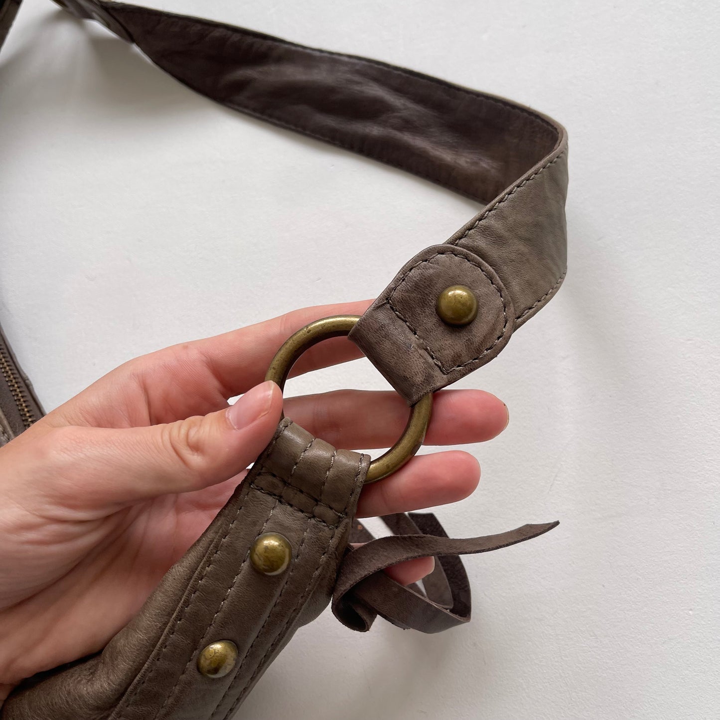 Boho studded leather bag