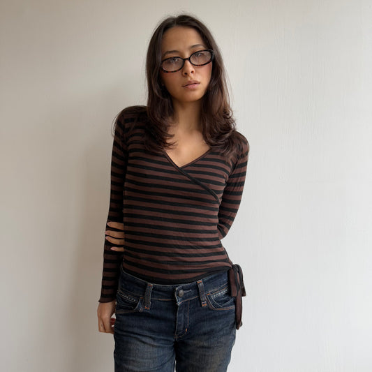 Brown striped wrap top - Size S