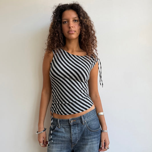 Grey striped ruched top - Size S