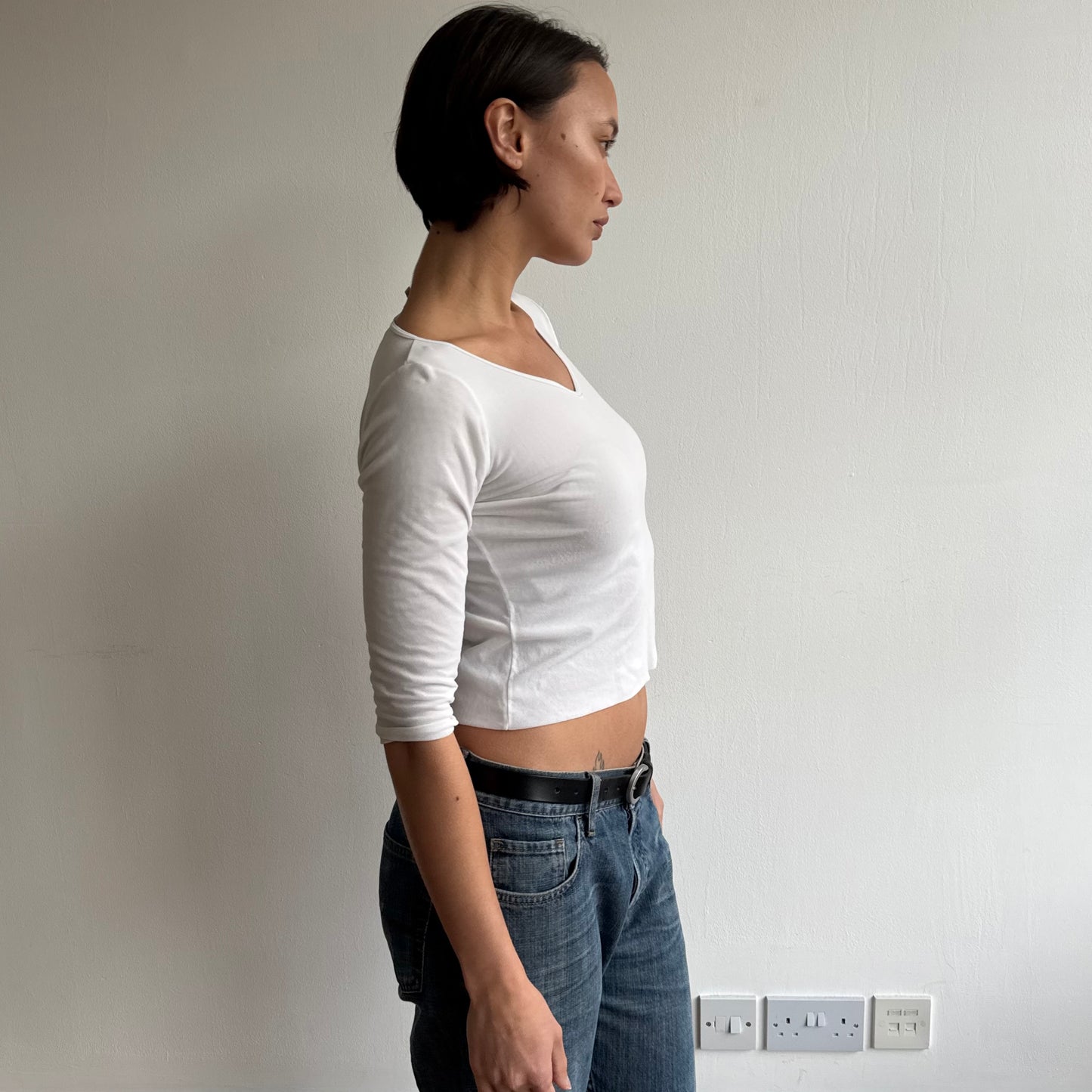 White double layer 3/4 sleeve top - Size S