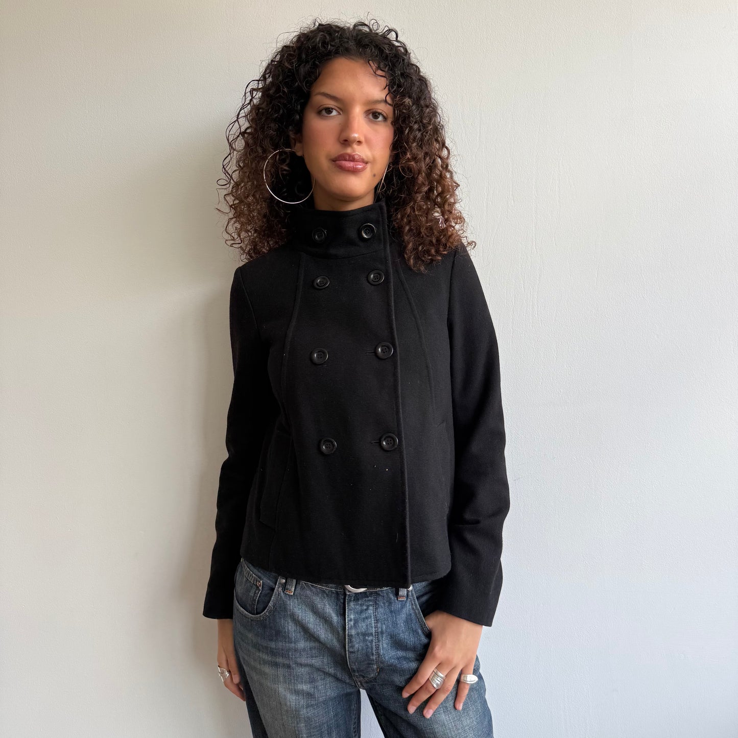 Black high neck peacoat - Size S
