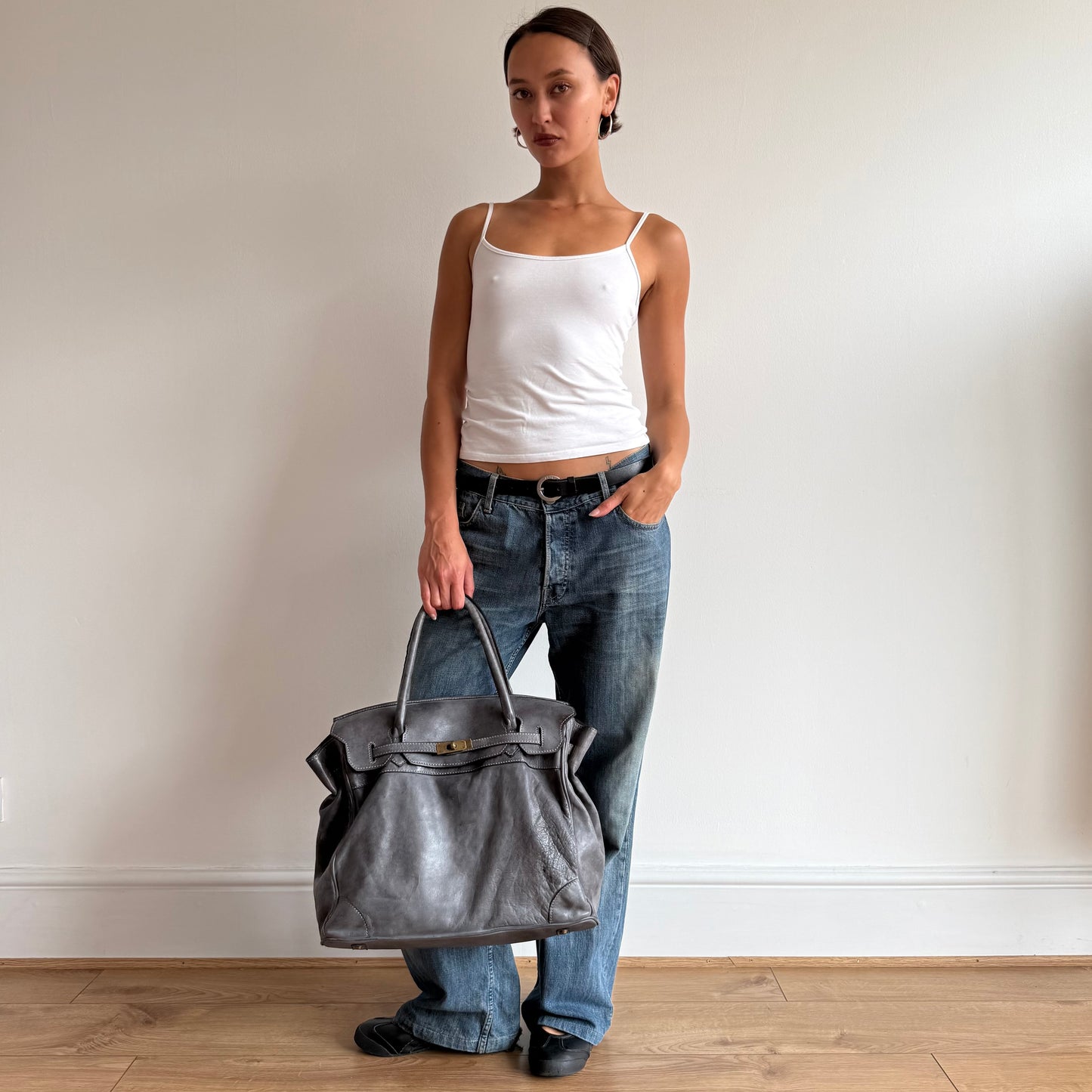 Charcoal leather ‘firkin’ bag - One Size