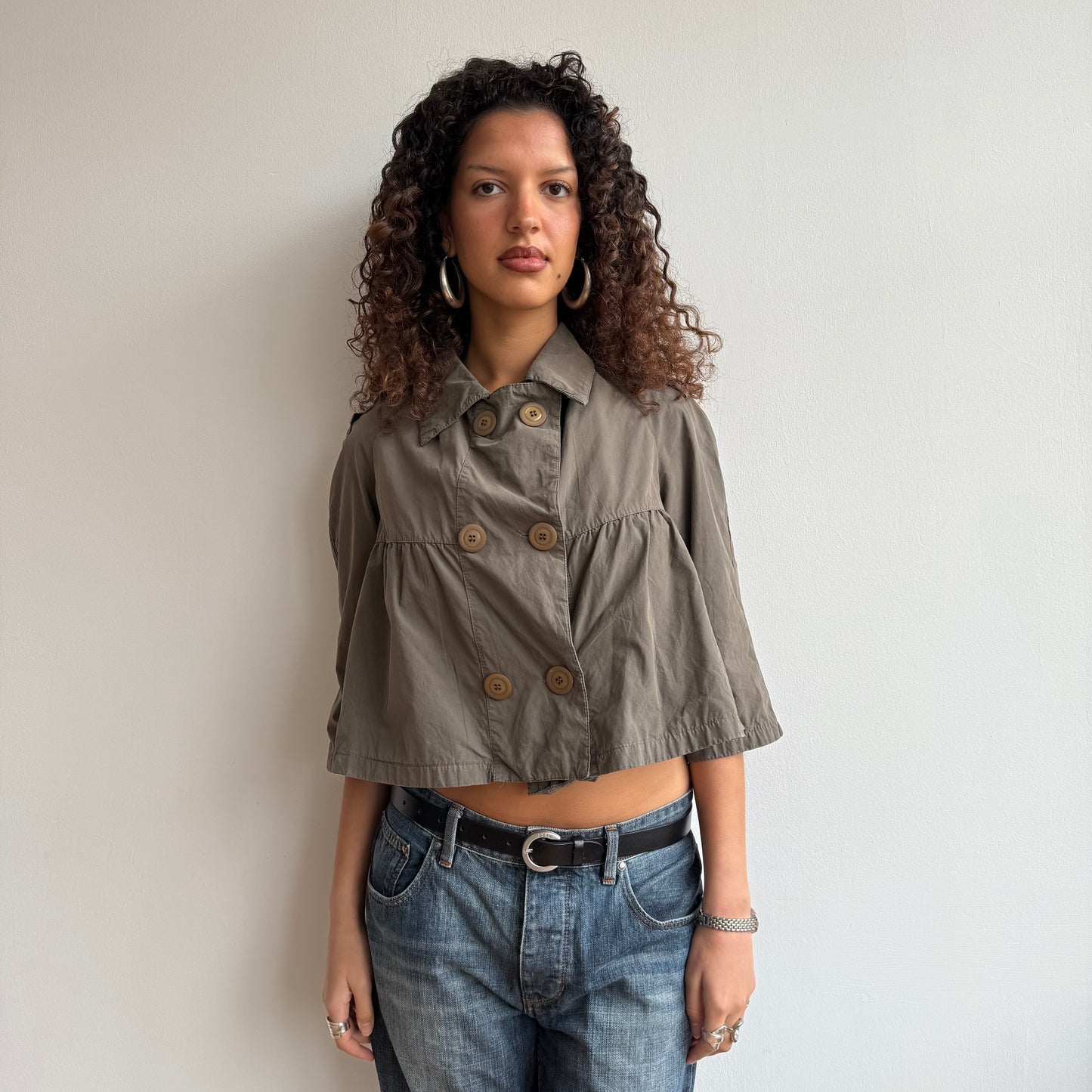 Khaki 3/4 sleeve peacoat - Size S