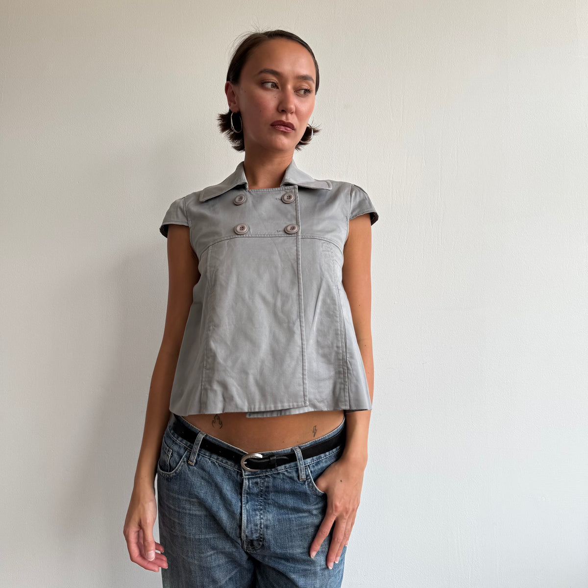 Grey short sleeve peacoat - Size S