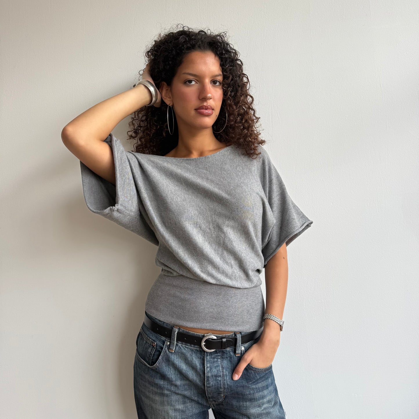 Dark short sleeve slouchy knit - Size S/M