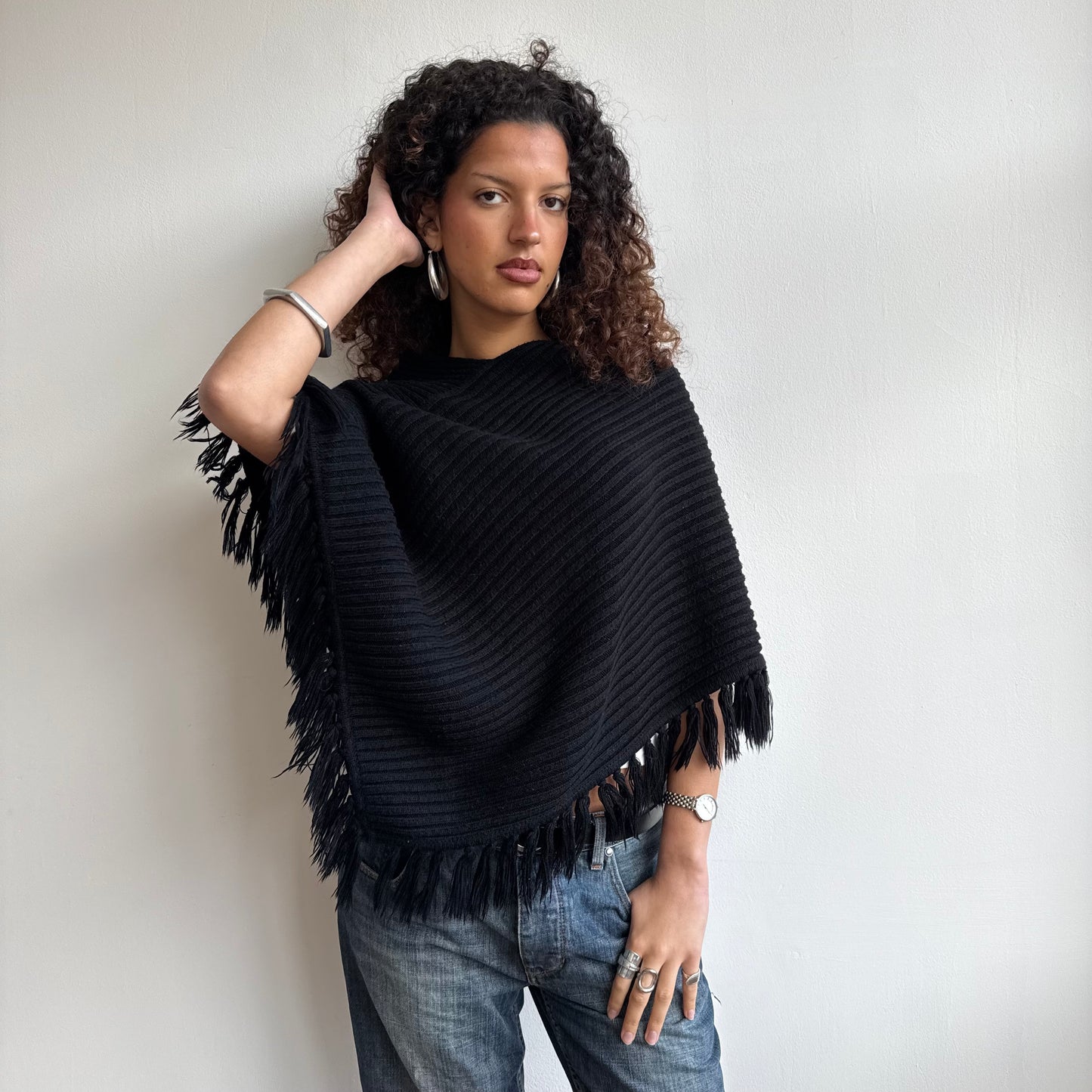 Black chunky knit poncho - One Size