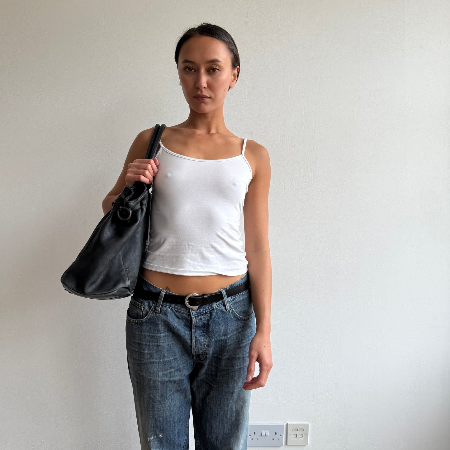 Black leather ‘firkin’ bag - One Size