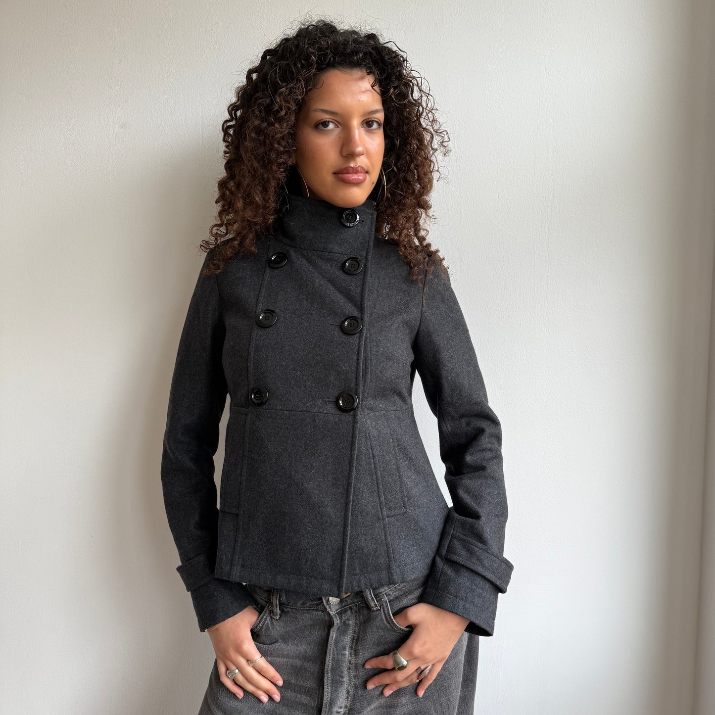 Grey double breasted wool peacoat - Size S