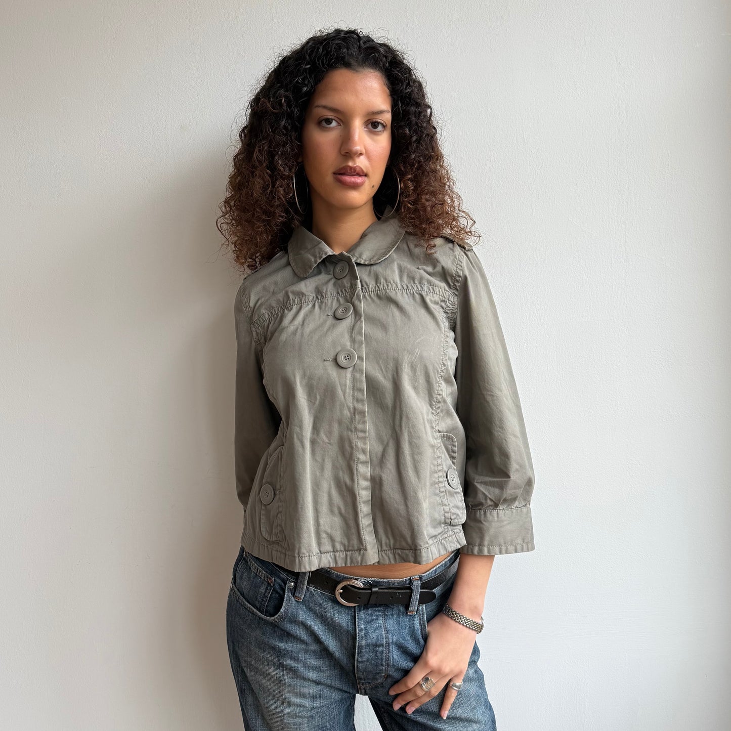 Khaki 3/4 sleeve peacoat - Size M