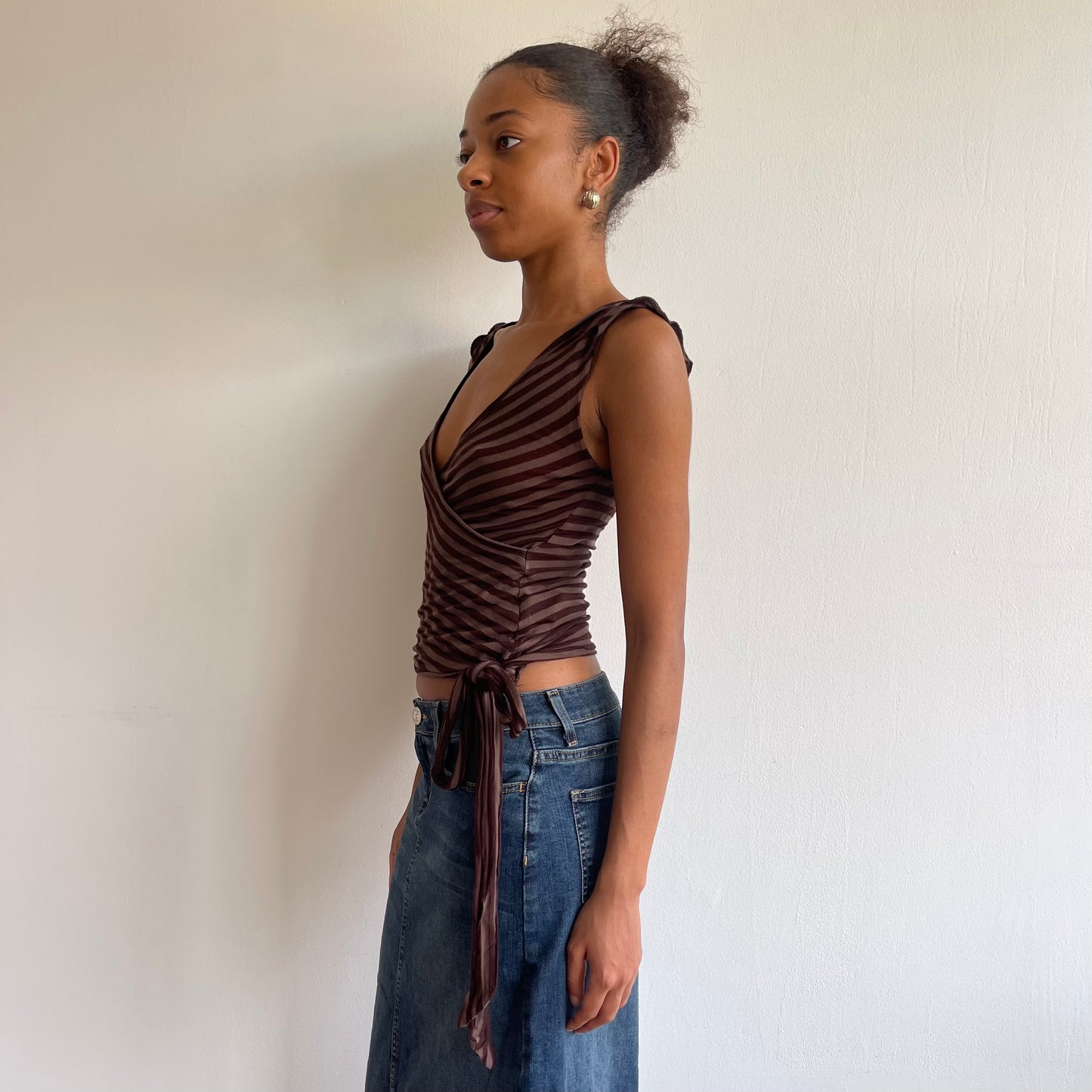 Brown stripe wrap top - Size XS