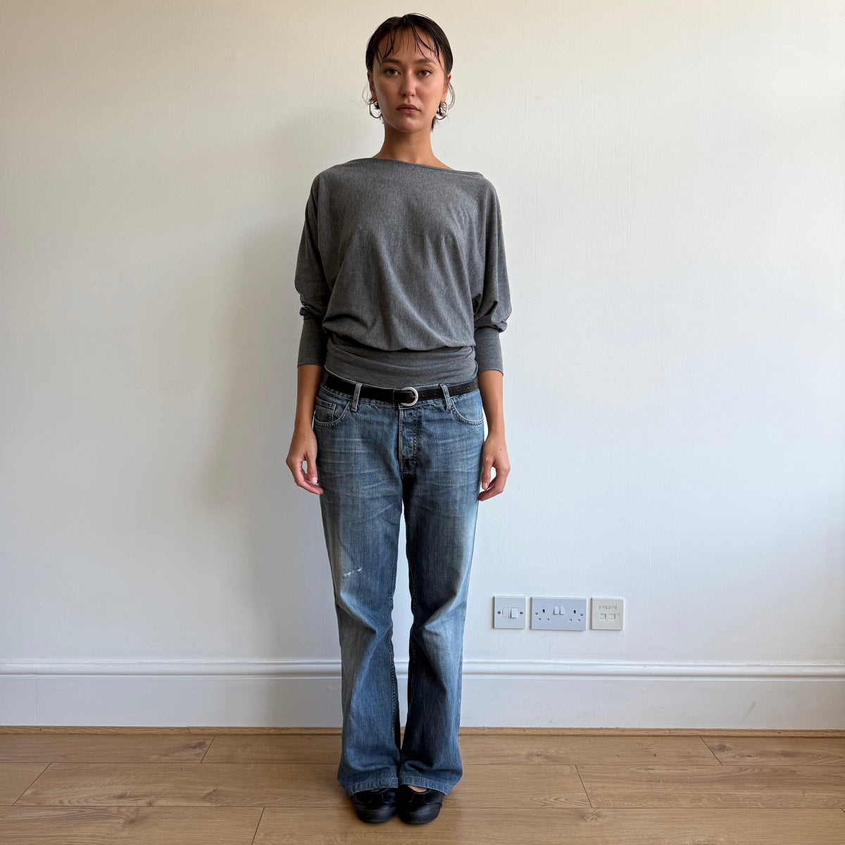 Grey batwing slouchy jumper top - Size M