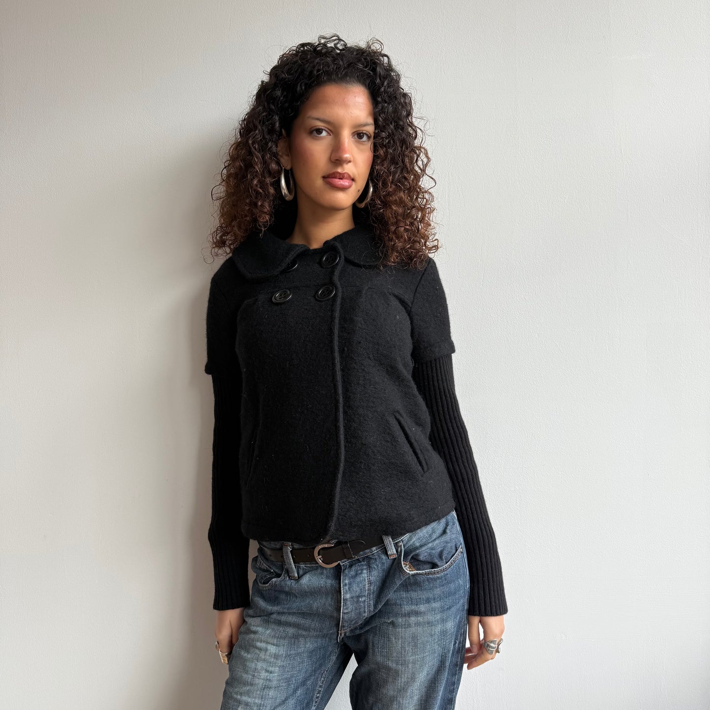 Black knit peacoat - Size S