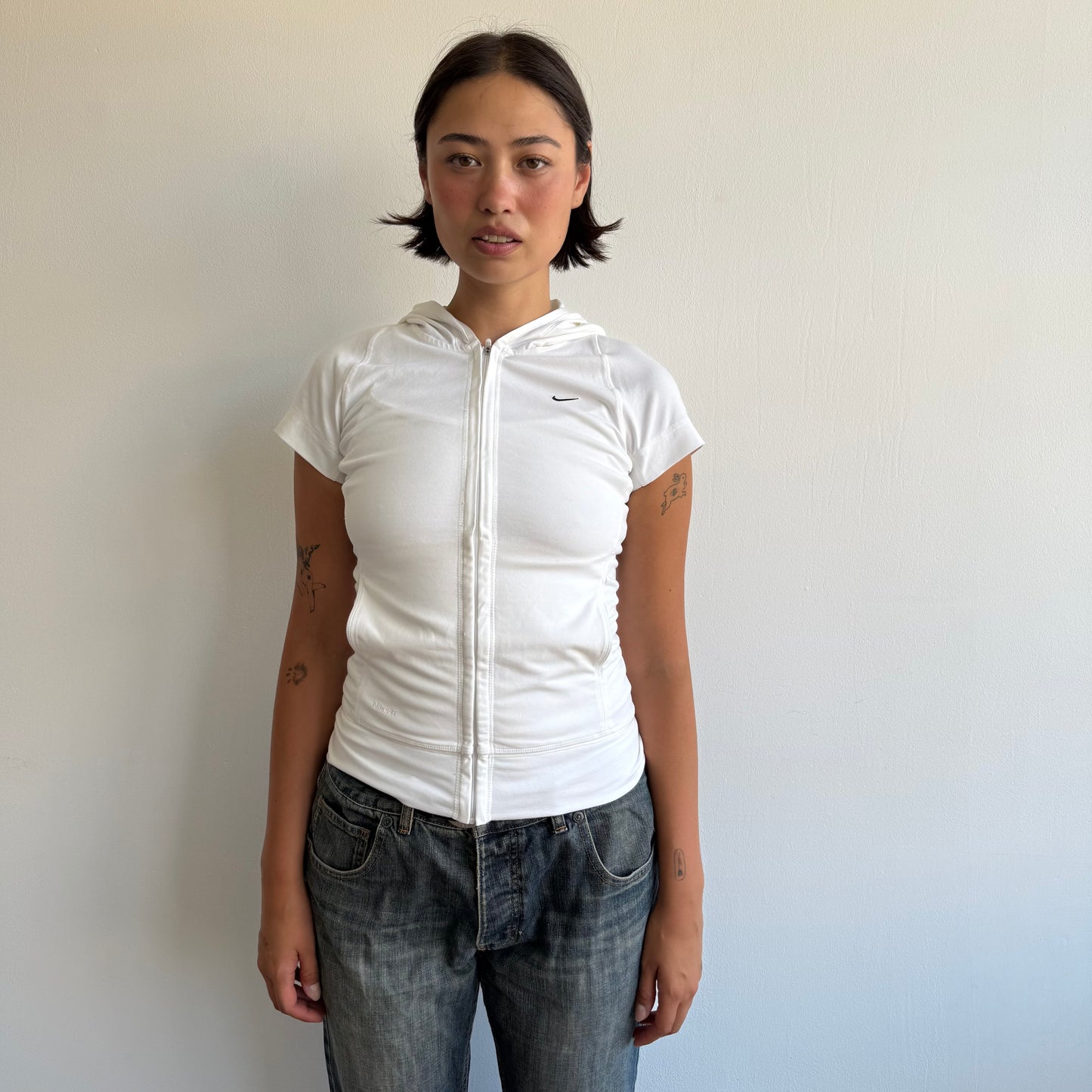 White Nike zip up short sleeve hoodie - Size S