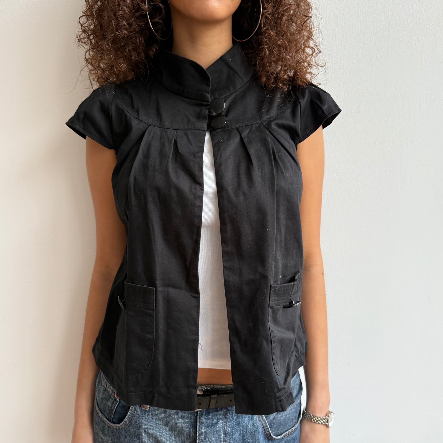 Black short sleeve peacoat - Size M