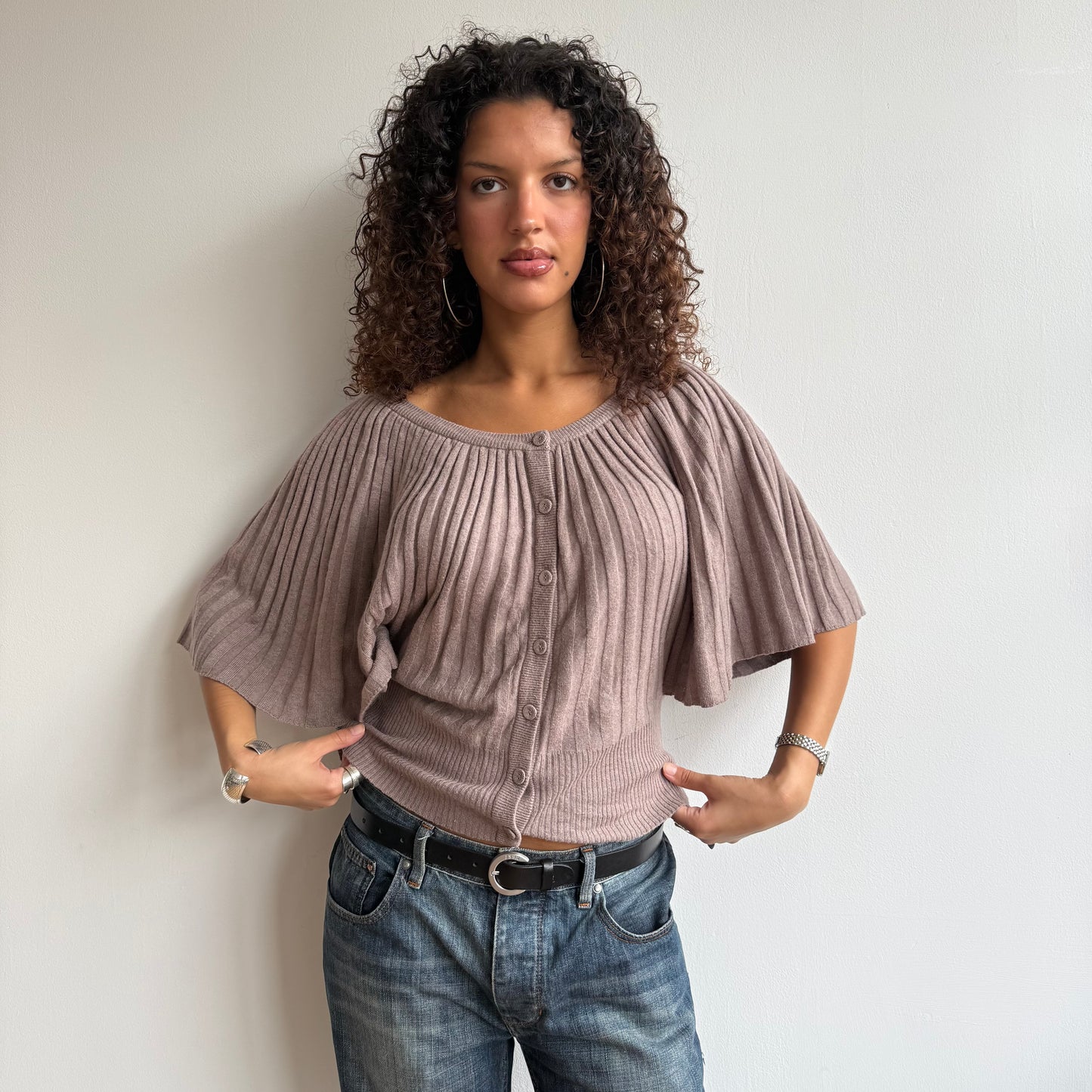 Taupe button batwing knit - Size M