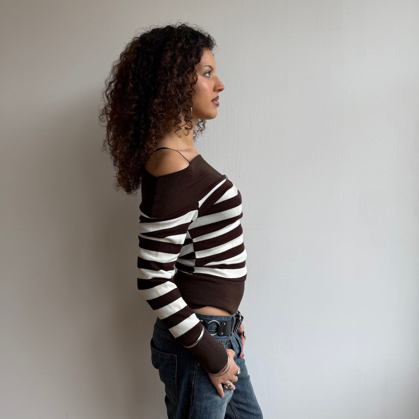 Brown stripe bardot knit - Size S