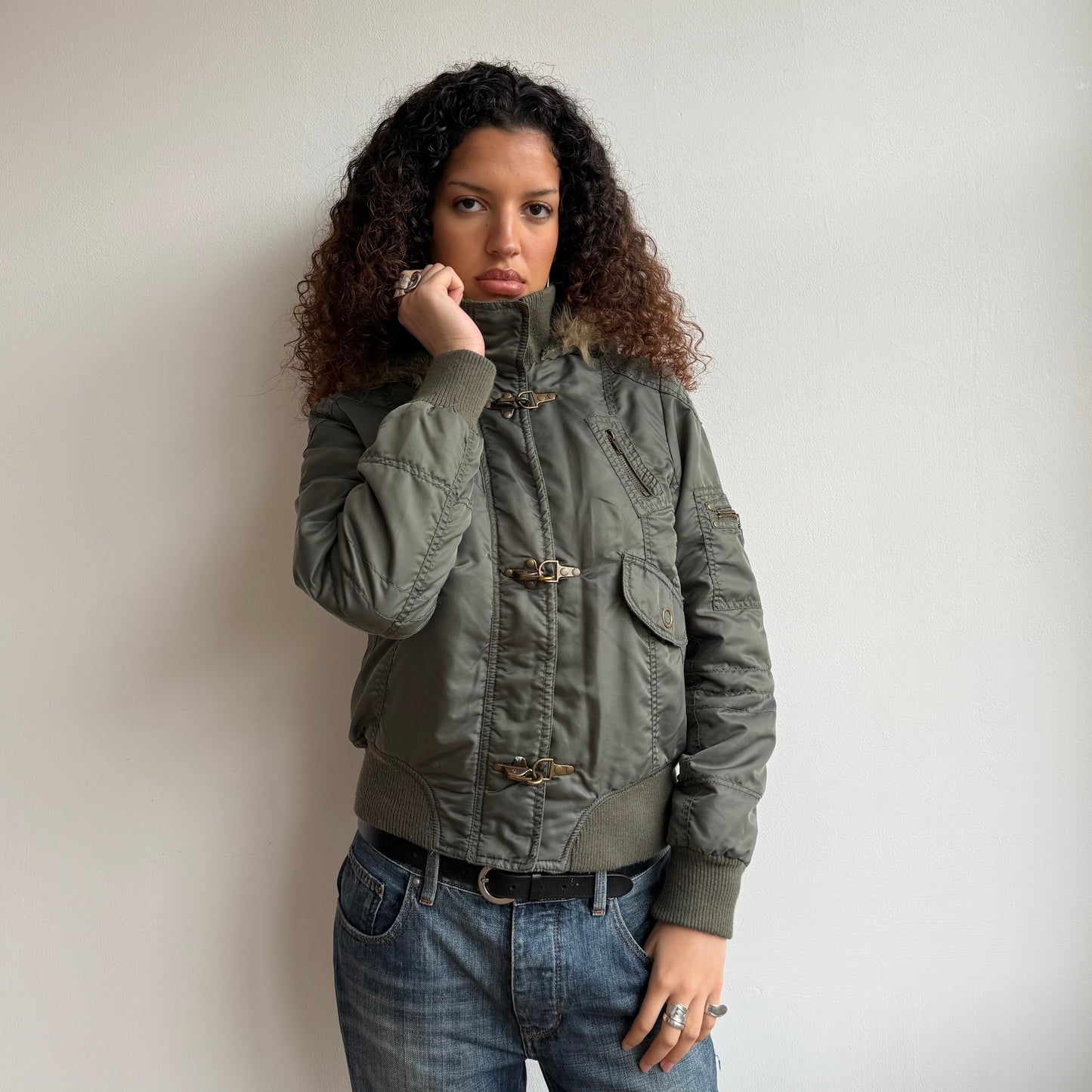 Khaki fireman’s clasp bomber - Size M