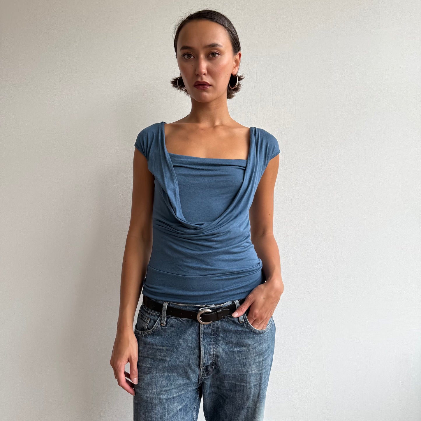 Blue keyhole wrap top - Size S