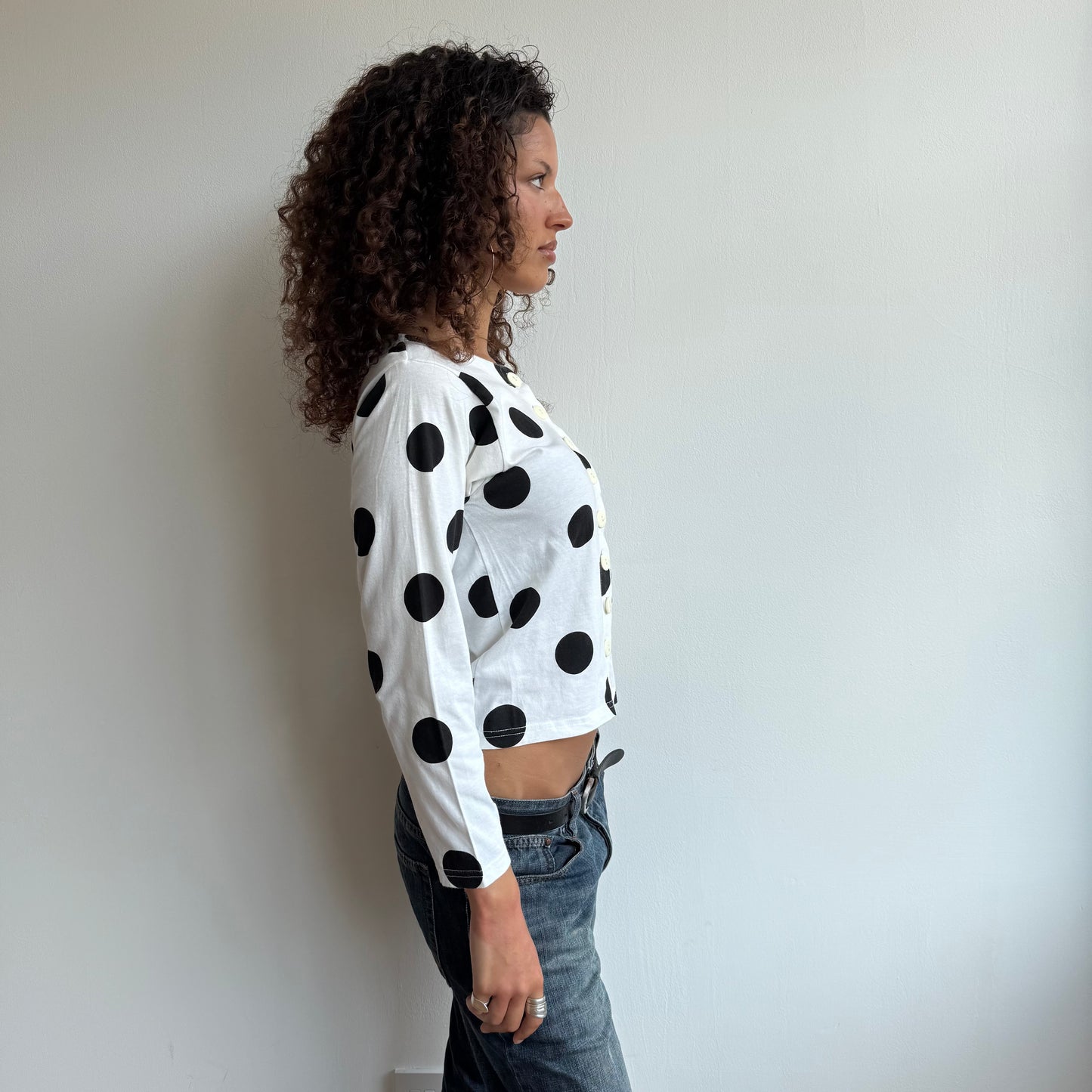 White polka dot button top - Size S