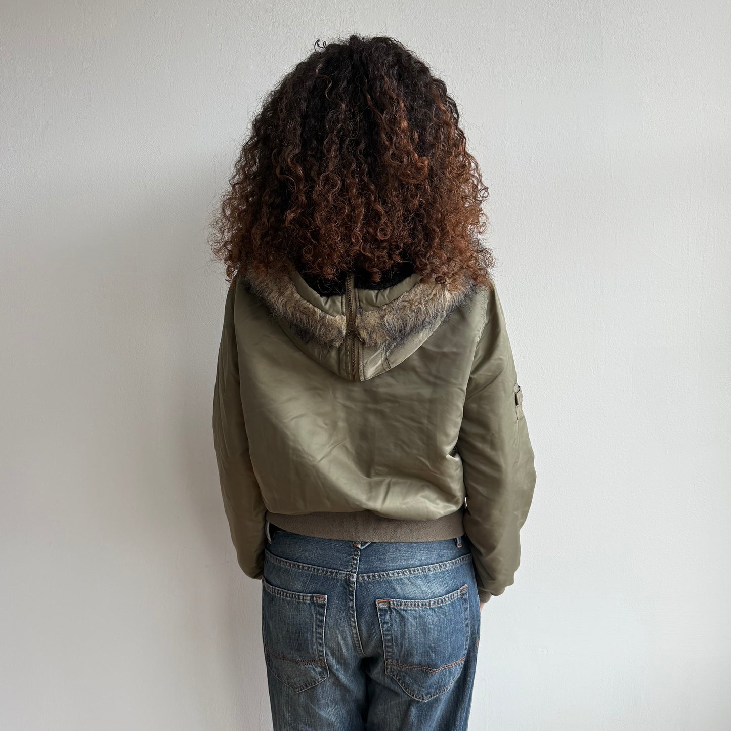 Khaki fur hood bomber - Size M