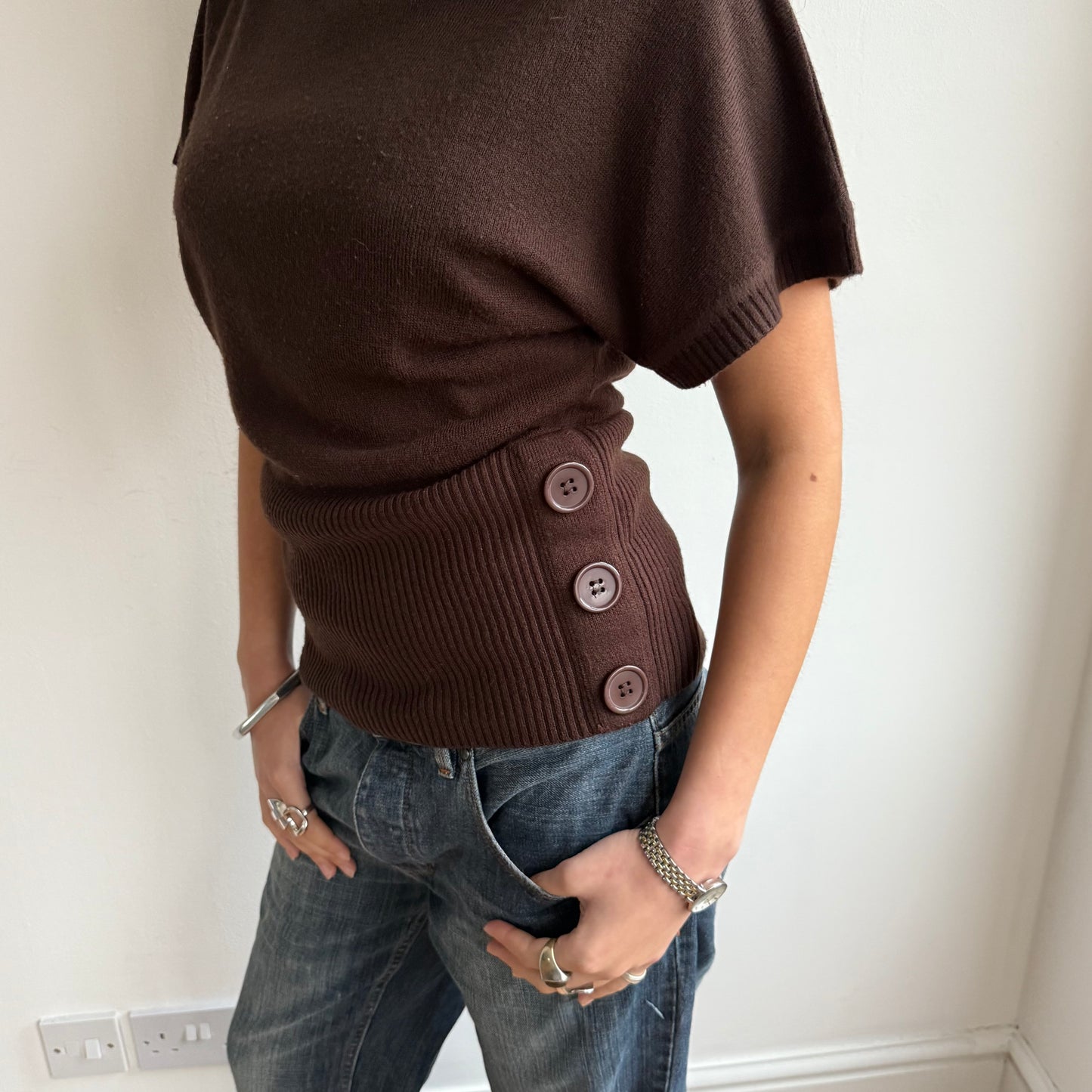 Brown roll neck slouchy knit - Size S/M